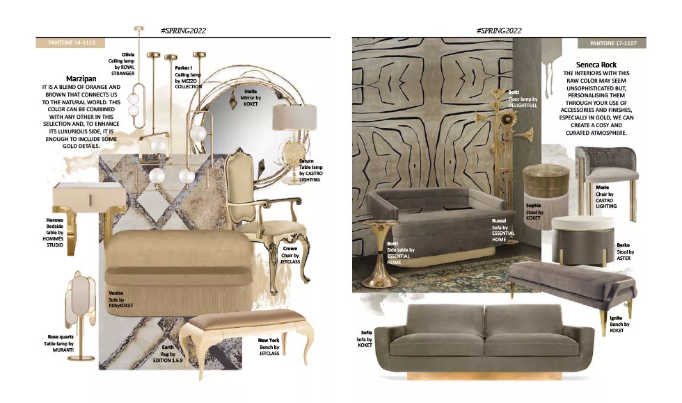 Press clipping G&G featuring a neoclassical mood board with Koket's Stella Crystalized Mirror.