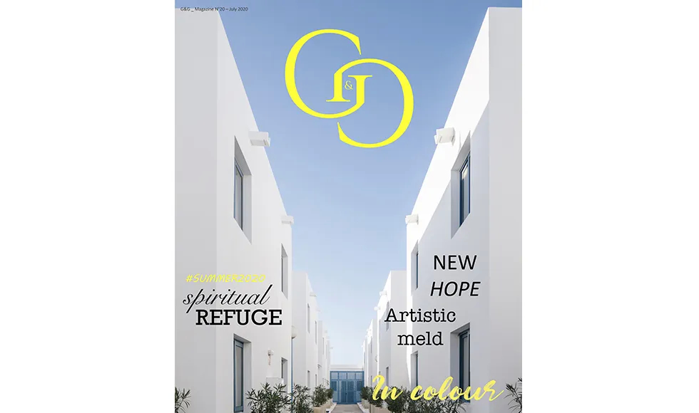 Press clipping of the G&G magazine cover with a white building facade and "spiritual refuge" text.