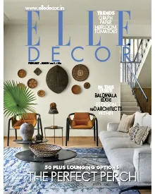 Press clipping: Elle Decor magazine cover featuring a living room with modern furniture and wall decor.