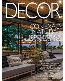 Decor Magazine Brazil cover, April 2023, featuring an outdoor living space with a wooden ceiling and modern furniture.