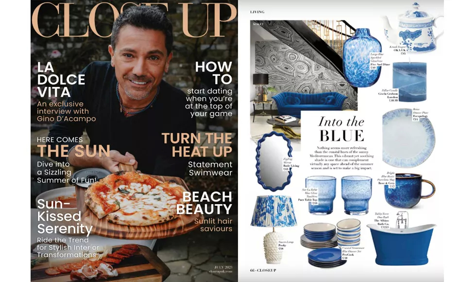 Close Up magazine spread: Gino D'Acampo on the cover, and an interior design feature with the Long Caprichosa Sofa.