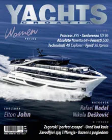Yachts Croatia magazine cover featuring a Princess X95 yacht, with headlines on Elton John, Rafael Nadal, and Nikola Dešković.