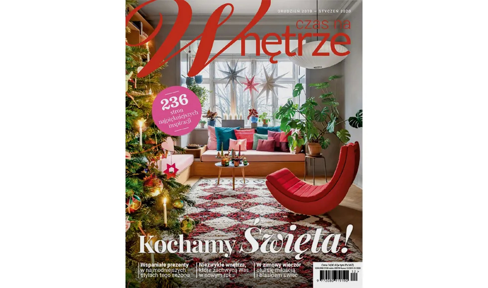 Czas na Wnetrze magazine cover with a decorated Christmas tree and a modern living room.