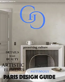 Press clipping G&G cover for Autumn 2021 Paris Design Guide, featuring artistic elements and cultural preservation.
