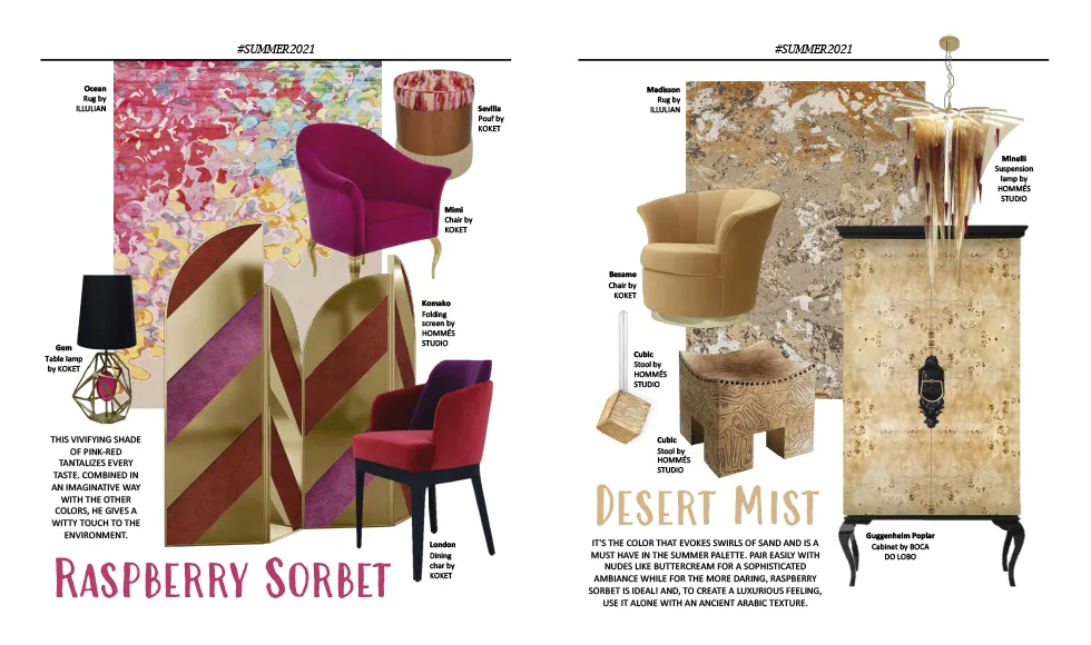 G&G press clipping showcasing multiple Koket products, including the Senorita stool and the Mimi Chair.