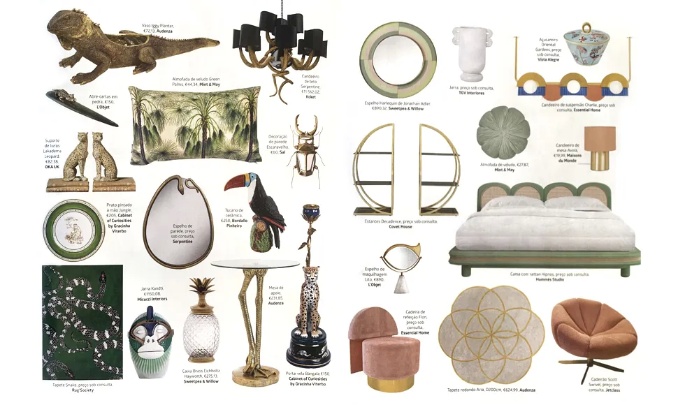 Lux Deco press clipping featuring an eclectic style mood board with Koket's Serpentine Mirror.