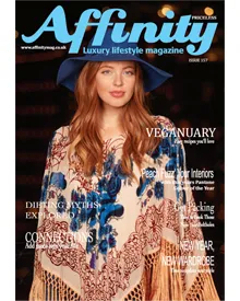 Cover of Affinity - Luxury Lifestyle magazine, January 2024, featuring a woman in a blue hat, titled New Beginnings.