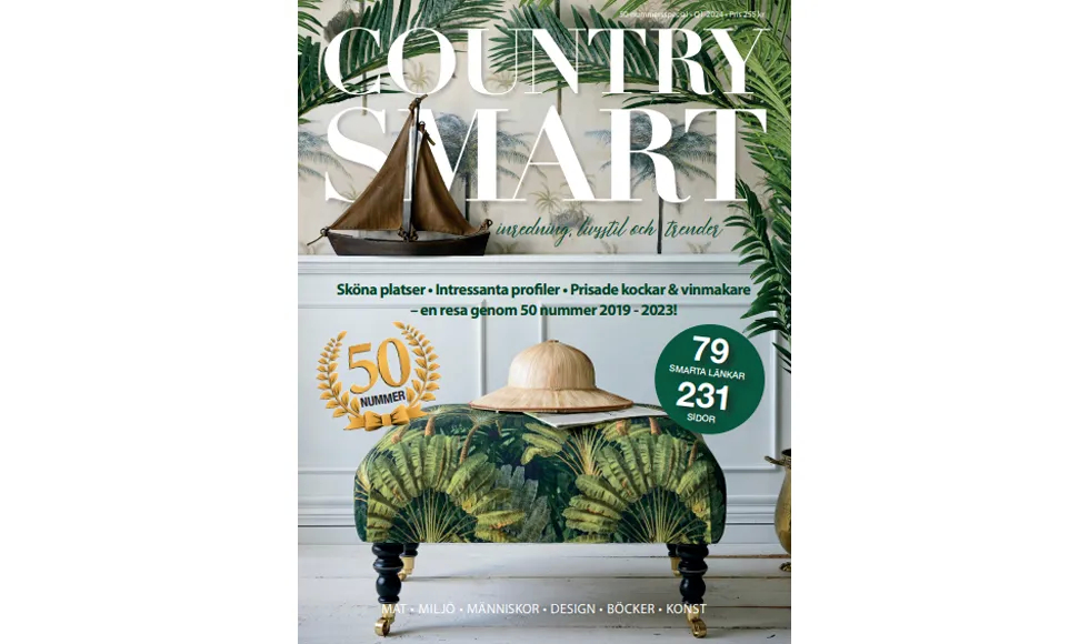 Cover of Countrysmart Sweden, January 2024, featuring a tropical-themed interior scene.