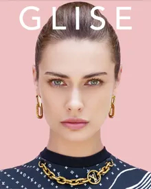 Cover of Glise Magazine, January 2024, featuring Emma Roberts wearing Tous jewelry against a pink background.