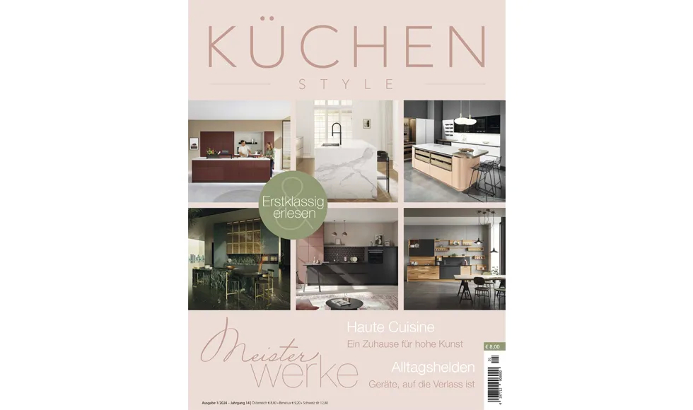 Cover of Küchen Style magazine, May 2024, displaying a collage of six modern kitchen designs.
