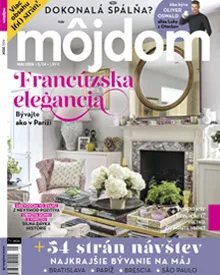 Cover of Môj Dom magazine, May 2024, featuring a chic living room with fireplace and mirror, titled Francúzska elegancia.