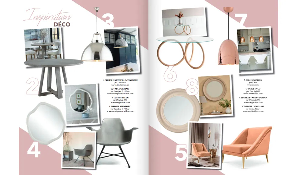 Spread of Maison et Jardin Magazine featuring KOKET furniture, showcasing elegant and luxurious home decor pieces in a stylish interior setting.