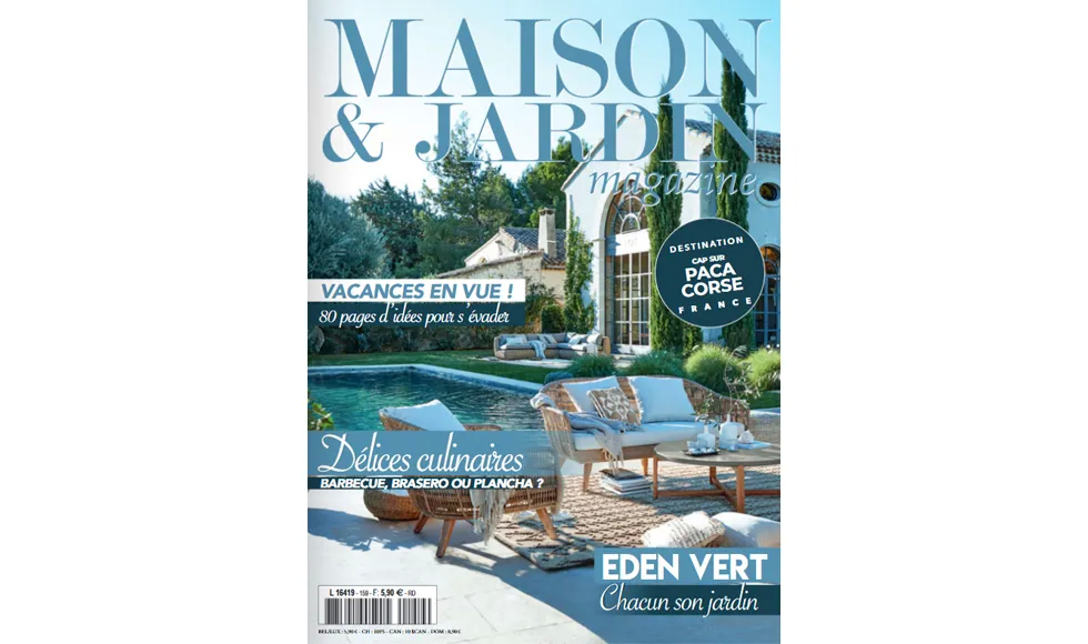 Cover of Maison et Jardin Magazine featuring KOKET furniture, showcasing elegant and luxurious home decor pieces in a stylish interior setting.