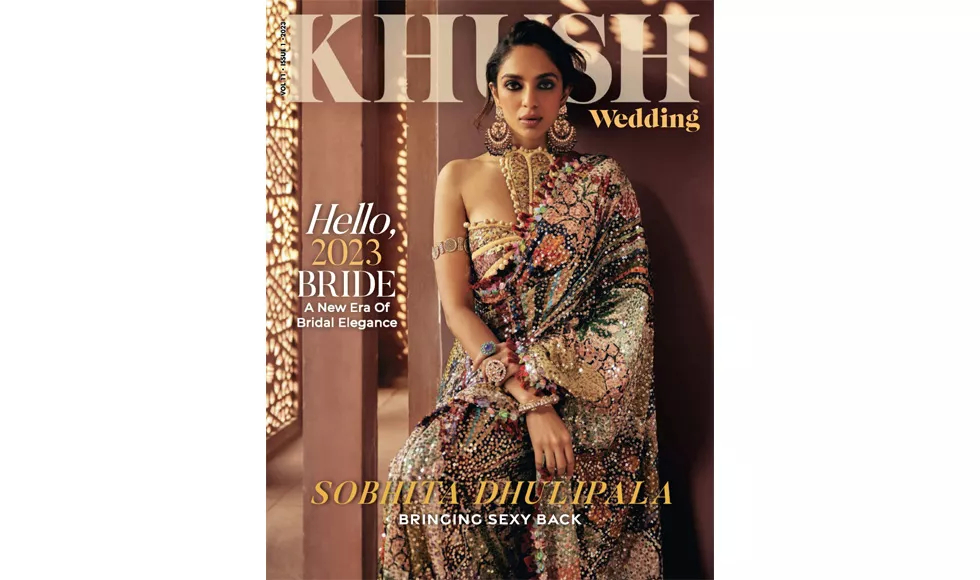 Cover of Khush Wedding Magazine, January 2023, featuring Sobhita Dhulipala in bridal attire.