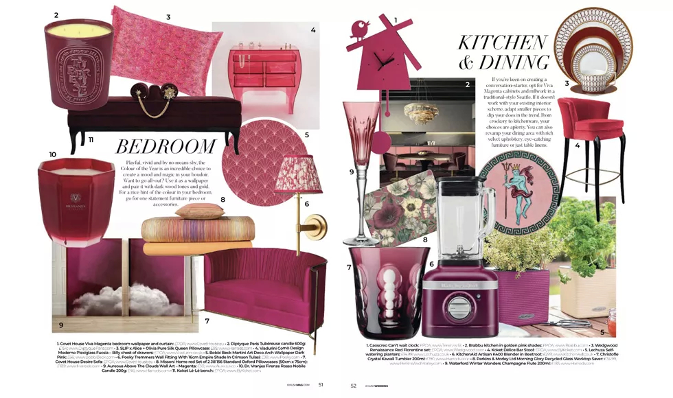 Press clipping from Khush Wedding Magazine, January 2023, showcasing luxurious interior design with a prominent Desire Sofa.