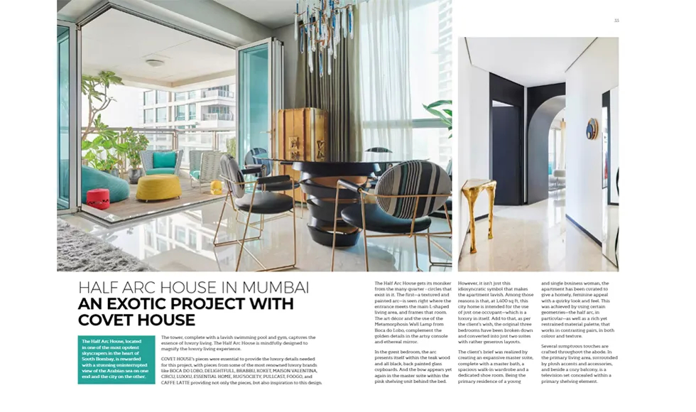 The Art Of Design magazine featuring a stylish living room with an arched doorway.