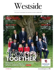 Westside Magazine October 2024 cover, "Stronger Together" with students and staff from Birkdale School.