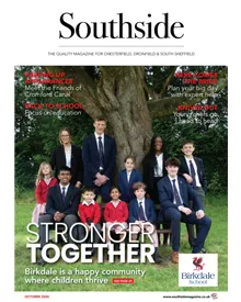 Cover of Southside Magazine, October 2024, featuring Stronger Together with students and staff from Birkdale School.