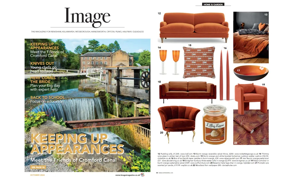 Press clipping of Image Magazine cover and an article featuring home decor, including the Besame Dining Chair.