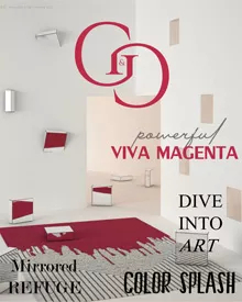 Cover of G&G magazine, January 2023, featuring a luxurious bedroom interior with a large bed and chandelier.