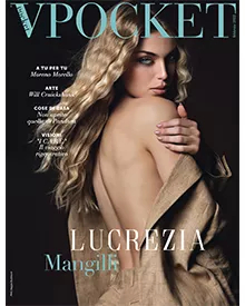 V Pocket magazine cover featuring Lucrezia Mangilli with long wavy hair, looking over her shoulder.
