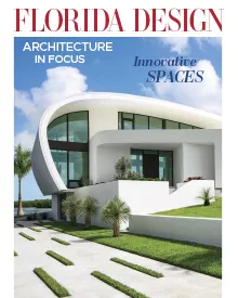 Press clipping of Florida Design magazine cover, featuring a modern white house with "Architecture In Focus".