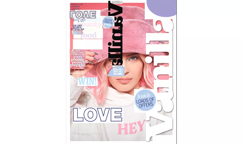 Press clipping of Vanilla magazine cover with a woman wearing a pink hat, featuring text overlays.