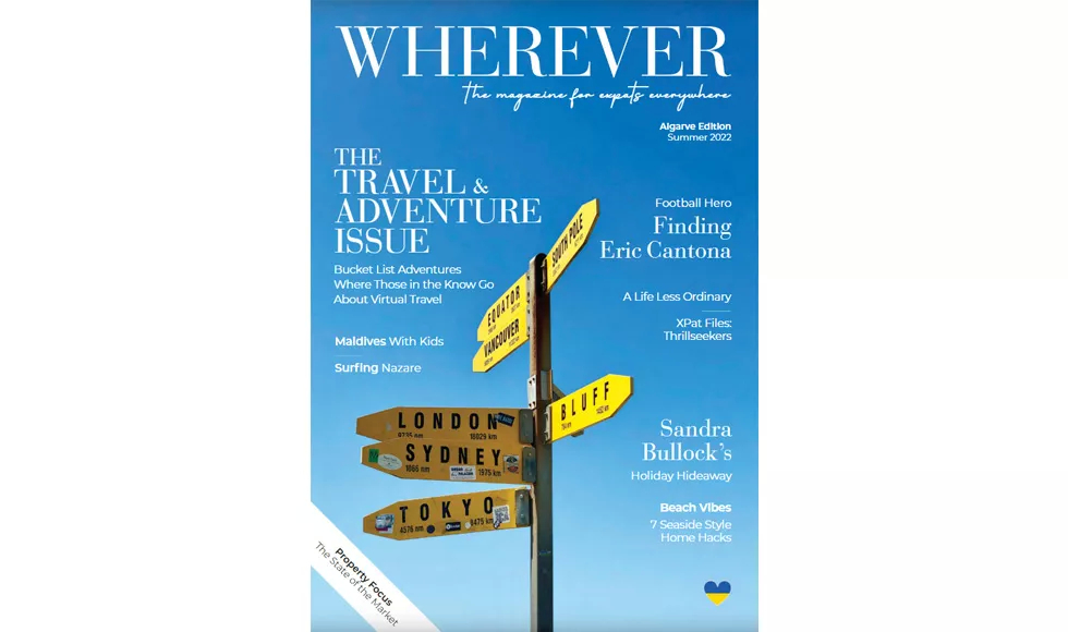 Wherever magazine cover, Summer 2022, The Travel & Adventure Issue. Features Eric Cantona, Sandra Bullock.