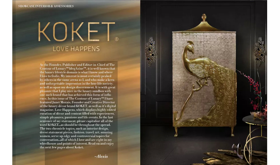 Press clipping from The Contour of Luxury | 5th Anniversary Issue, featuring Koket's iconic Camilia Armoire.