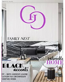 The cover of G&G magazine features a modern interior with a focus on black accents and fashionable HOME.
