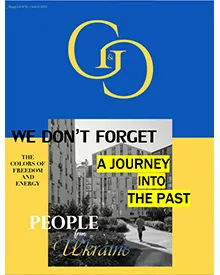 The G&G magazine cover features a split design of blue and yellow, with text We Don't Forget and A Journey into the Past.