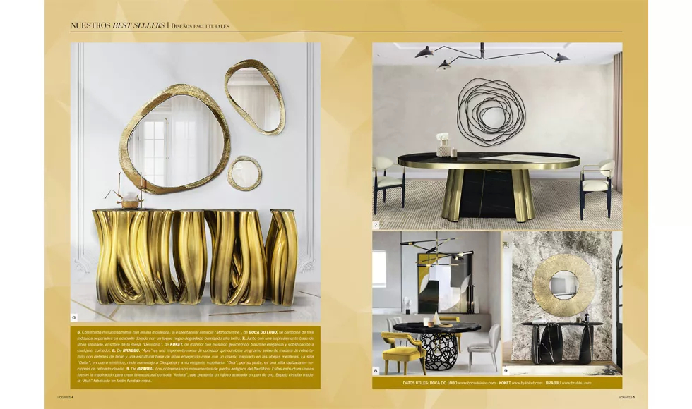 LifeStyle Hogares press clipping showcasing luxurious gold and black sculptural furniture, featuring many distinct Koket pieces.