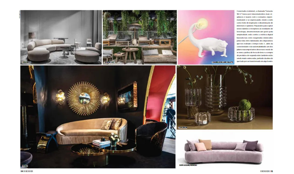 Art Concept Decor press clipping with various interior designs, including a living room featuring multiple Koket pieces.