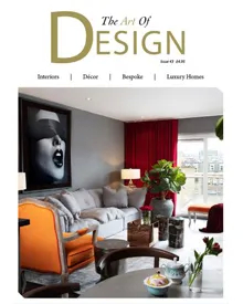 Press clipping of The Art of Design magazine cover, featuring a modern living room with bold art and colors.