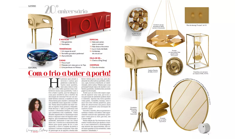 Press clipping: VIP Interiores magazine featuring the Koket Chandra Chair, a luxurious and daring design piece.