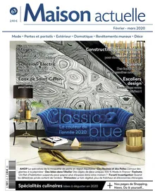 Press clipping of Maison Actuelle magazine cover featuring a blue sofa and "Classic Blue" as the color of the year.