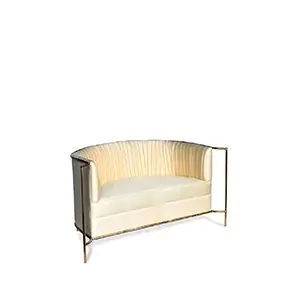 Elegant Desire Sofa with golden metal frame and cream fabric upholstery with pleated details.