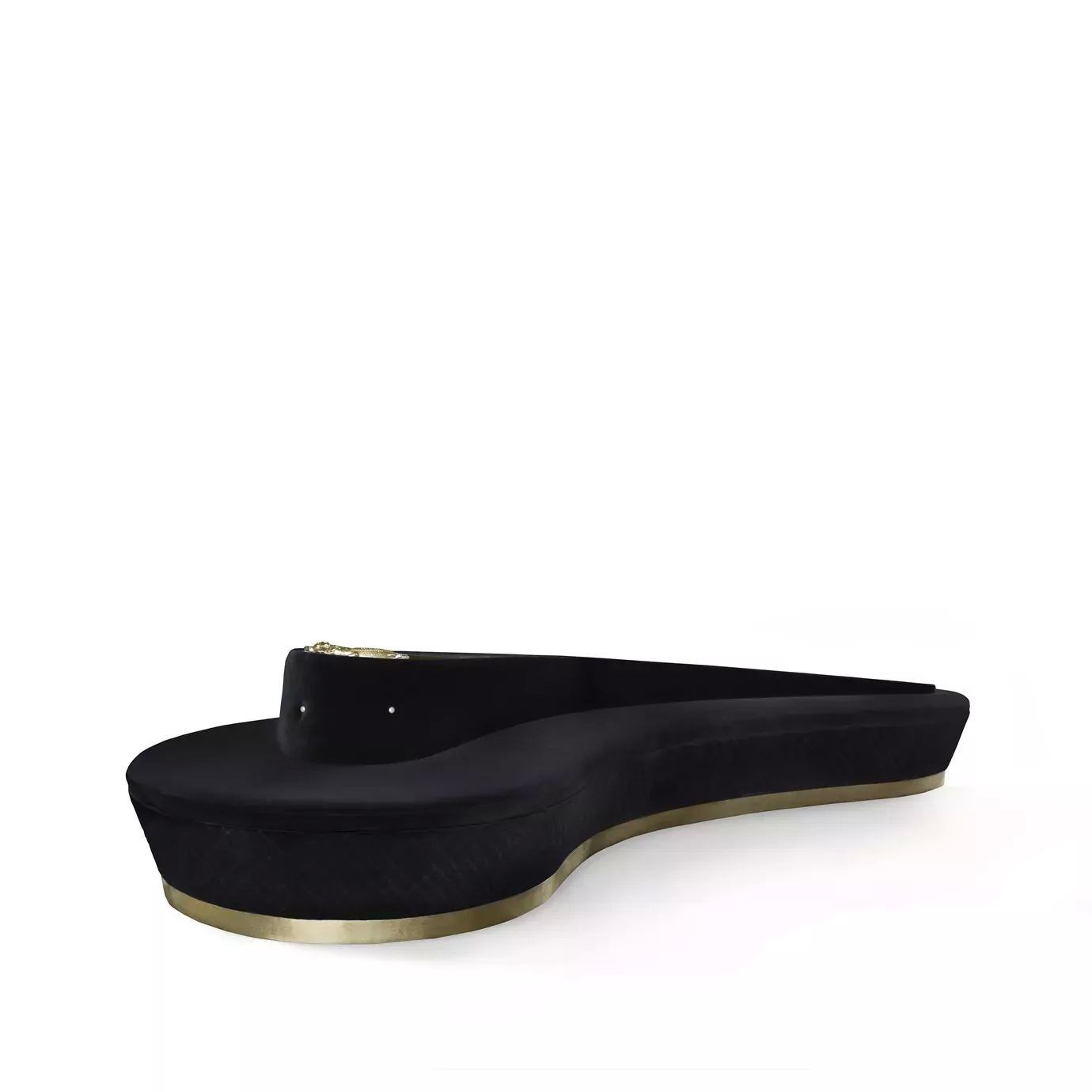 Elegant Reptilia Sofa with sculptural curved design, black velvet upholstery, and golden details.