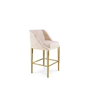 Elegant Geisha Bar Stool with light pink velvet upholstery and slender golden frame.
