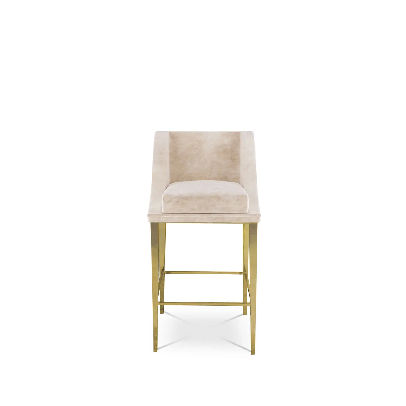 Elegant Geisha Bar Stool with light pink velvet upholstery and slender golden frame.