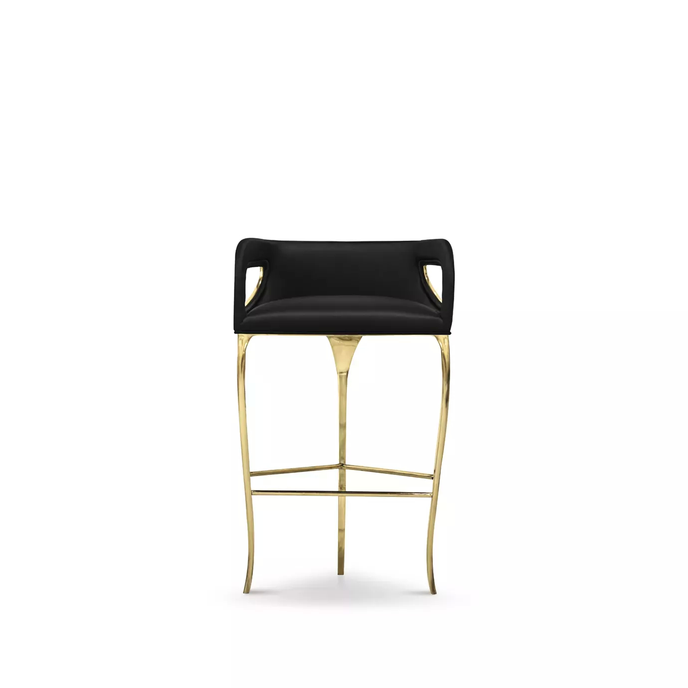Chandra Bar Stool: a luxurious contrast of black and golden, distinguished by its unique three-legged design.