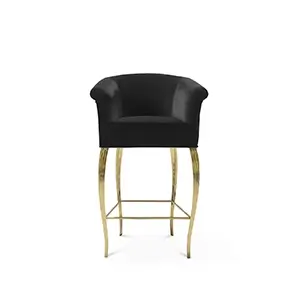Elegant Mimi Bar Stool with black velvet upholstery and curvilinear golden frame
