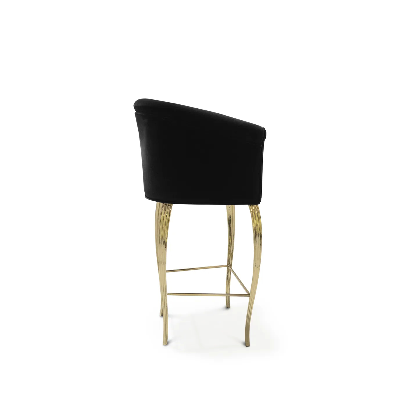 Elegant Mimi Bar Stool with black velvet upholstery and curvilinear golden frame