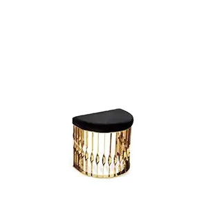 Elegant Mandy Stool with semicircular black velvet seat and sculptural golden base.