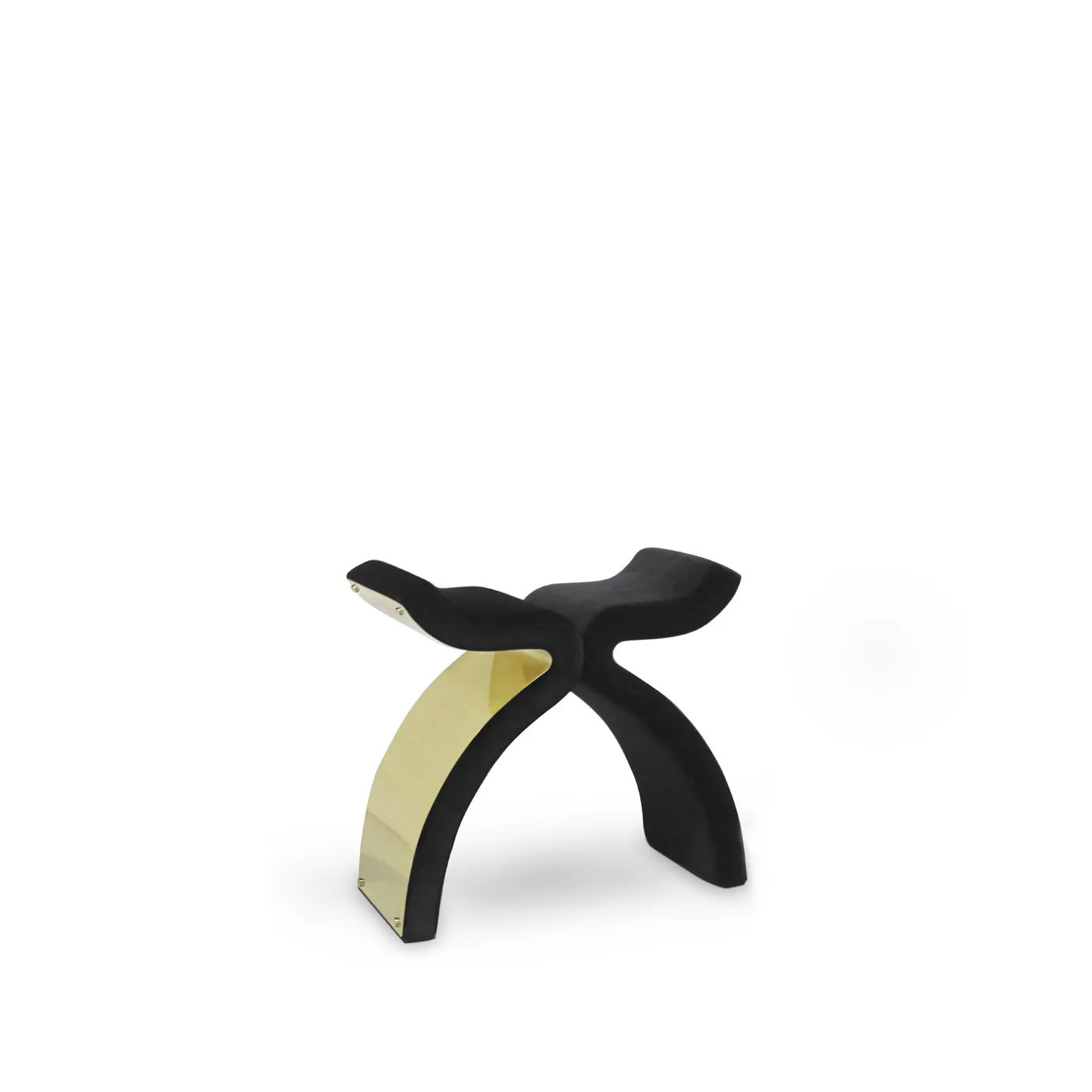 Elegant Bolvardi Bench with sculptural design, black velvet upholstery, and golden details.
