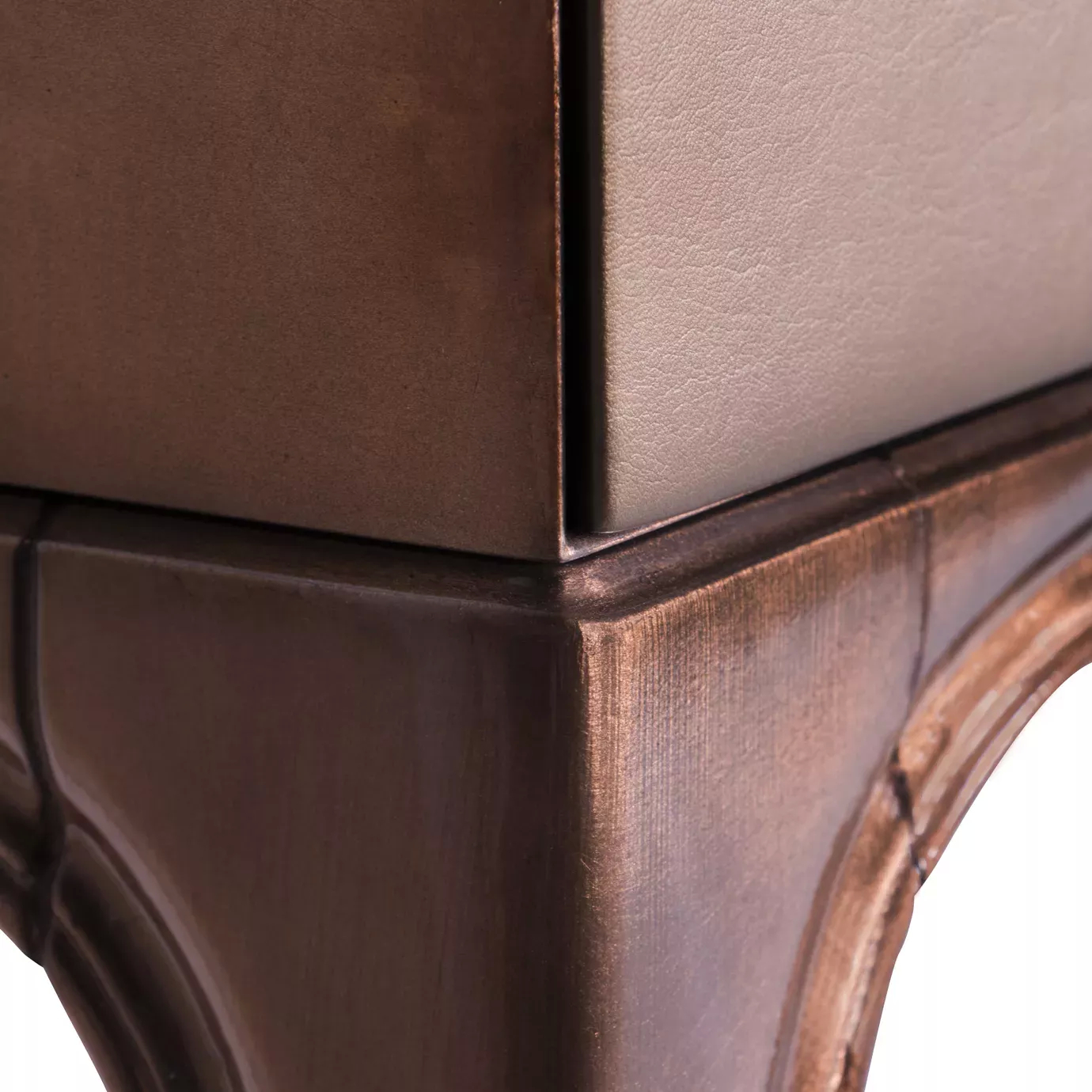 Detail of the elegant drawer and leg joint of the Untamed Console.