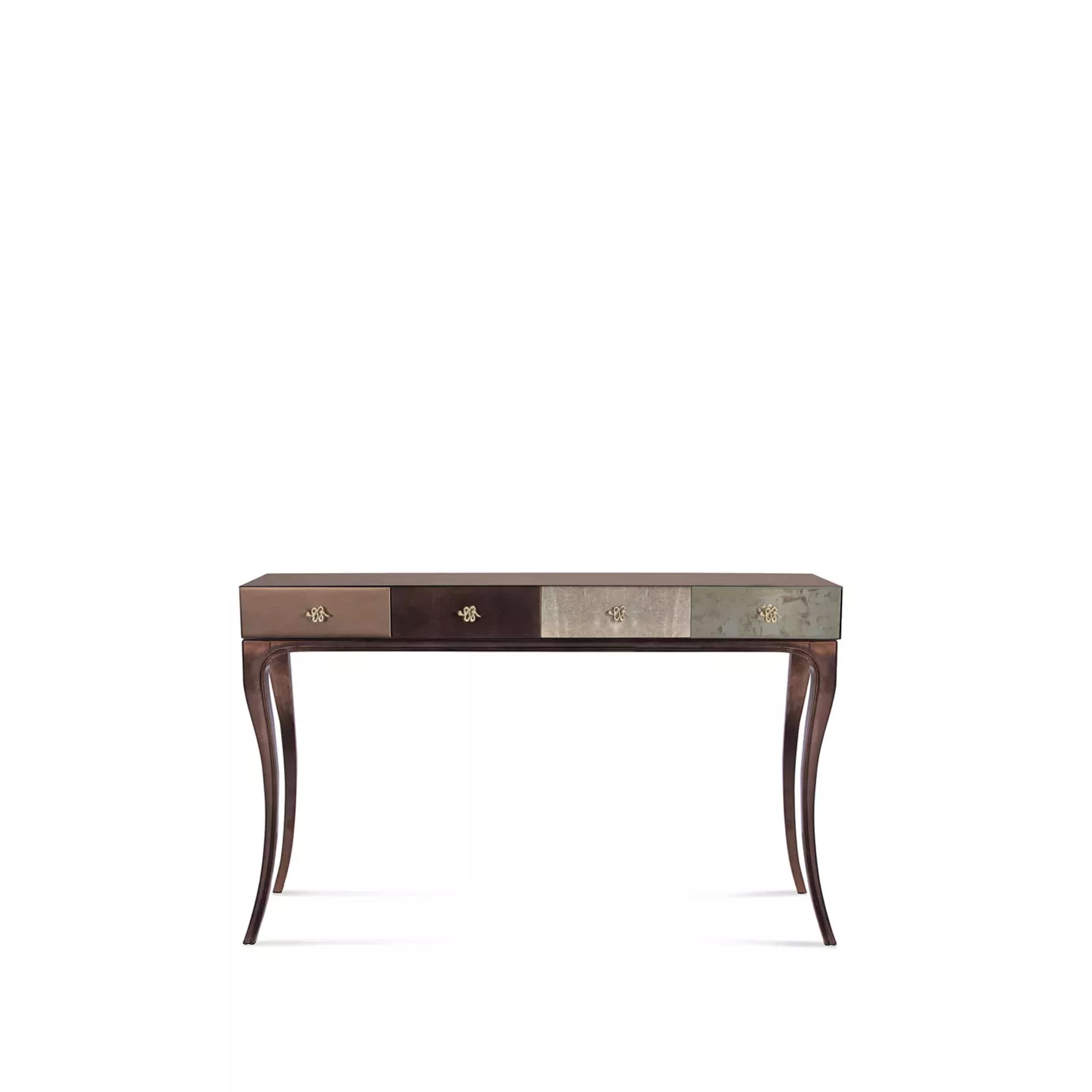Elegant Untamed Console with earth-toned drawers and golden details.