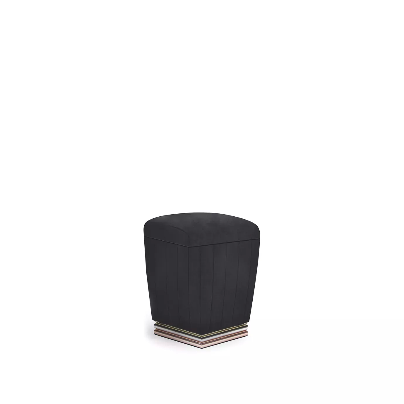 Elegant Mia Stool with geometric design, black velvet upholstery, and base with brass in different colors