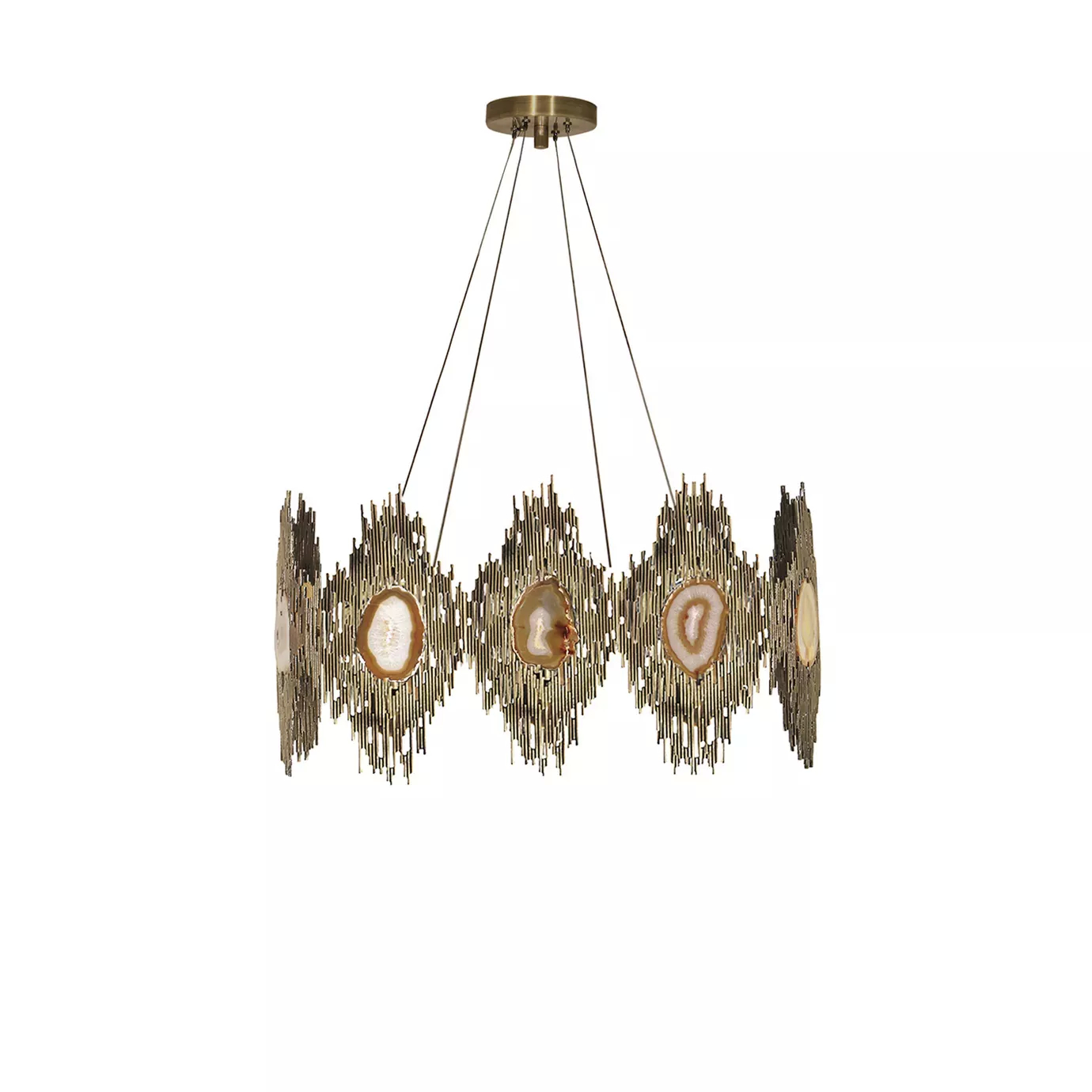 Elegant Vivre Chandelier with a sculptural design in golden tones and translucent agate details.