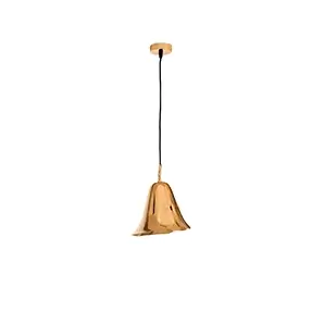 Elegant Gia Pendant with a sculptural floral design in a golden tone, suspended by a black wire with golden details.